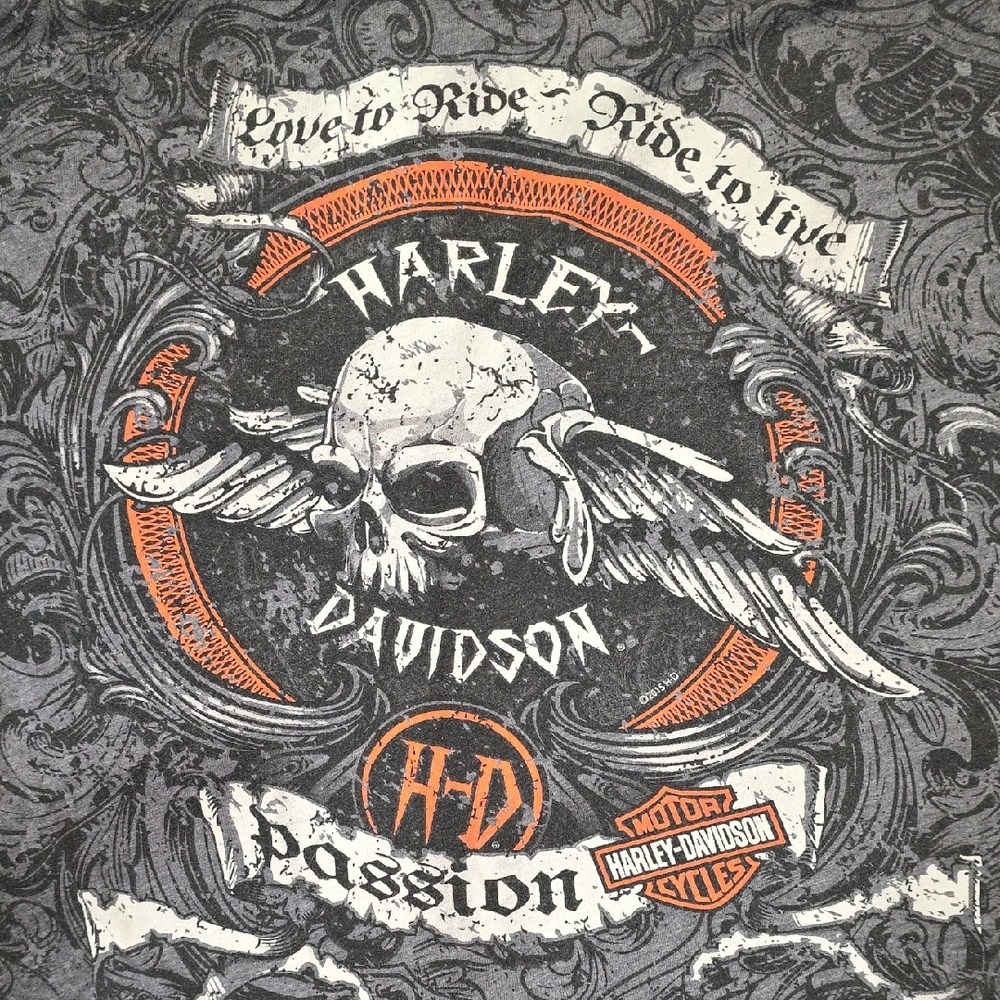Harley-Davidson Women's Black, Gray and Orange Skull Tank